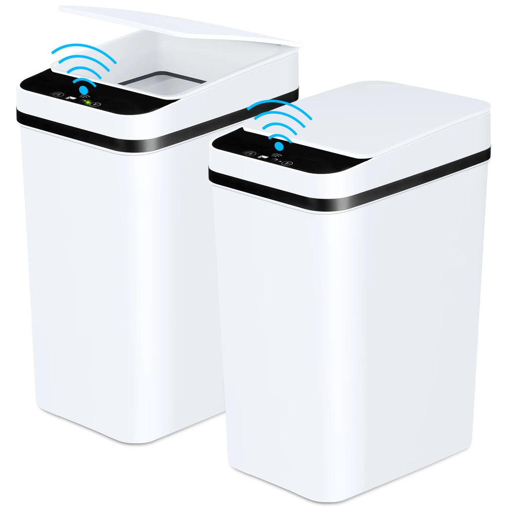 2 Pack 12L Bathroom Automatic Trash Cans Touchless Motion Sensor Slim with Lid for Bathroom Bedroom Living Room Office White