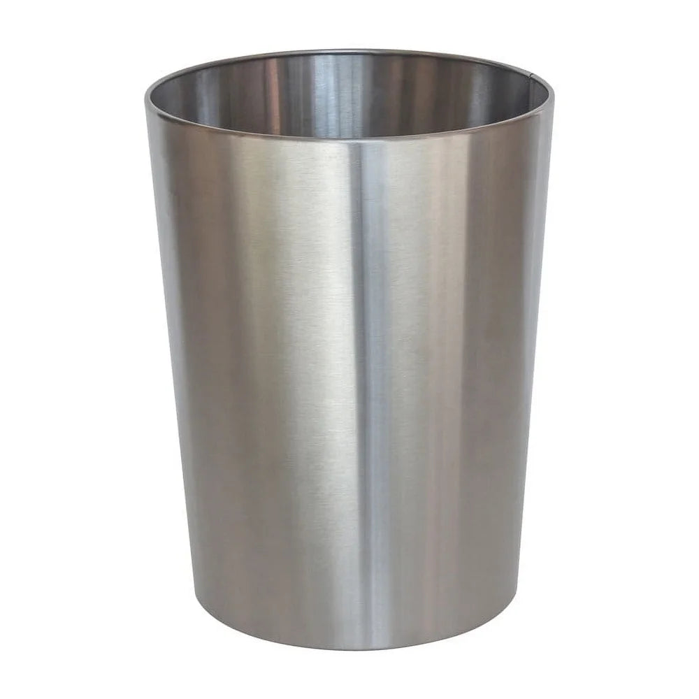 Brushed Nickel Metal Wastebasket 2.2 Gal Durable Open Top Trash Can Decorative Silver Trash Bin Bathroom Indoor Use
