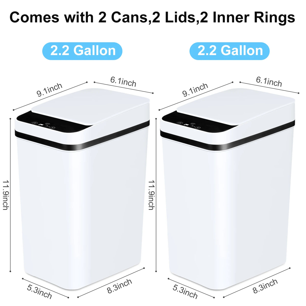2 Pack 12L Bathroom Automatic Trash Cans Touchless Motion Sensor Slim with Lid for Bathroom Bedroom Living Room Office White